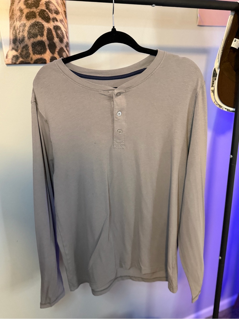 Men's Long Sleeve Henley Top in Light Taupe